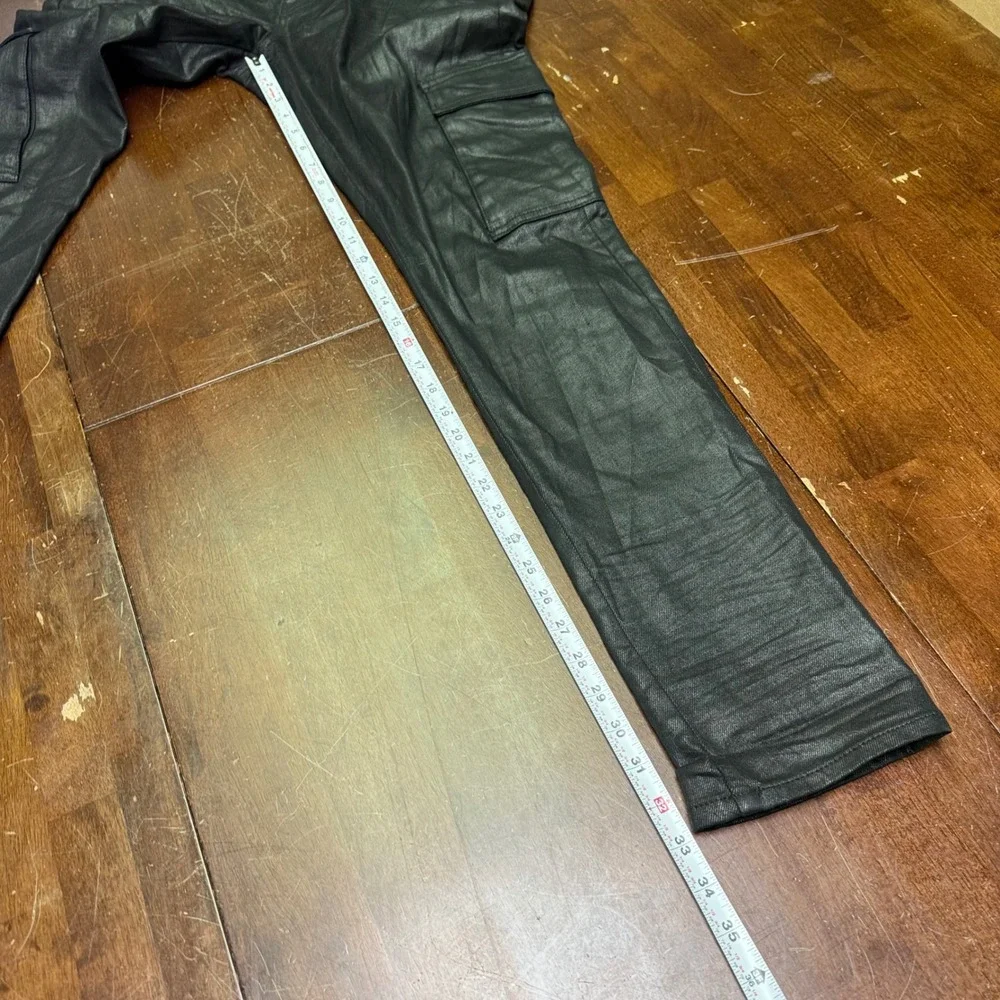 Purple Brand Cargo Pants Mens 34 Black Coated Waxed Slim Fit P002 SS2103JNS